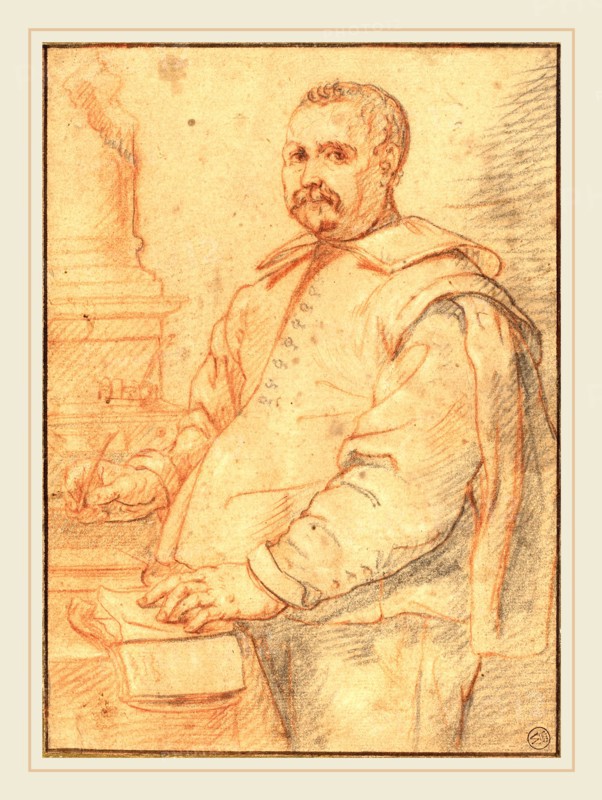 Cornelis Visscher, Dutch (1629-1662), A Scribe, red and black chalk on laid paper