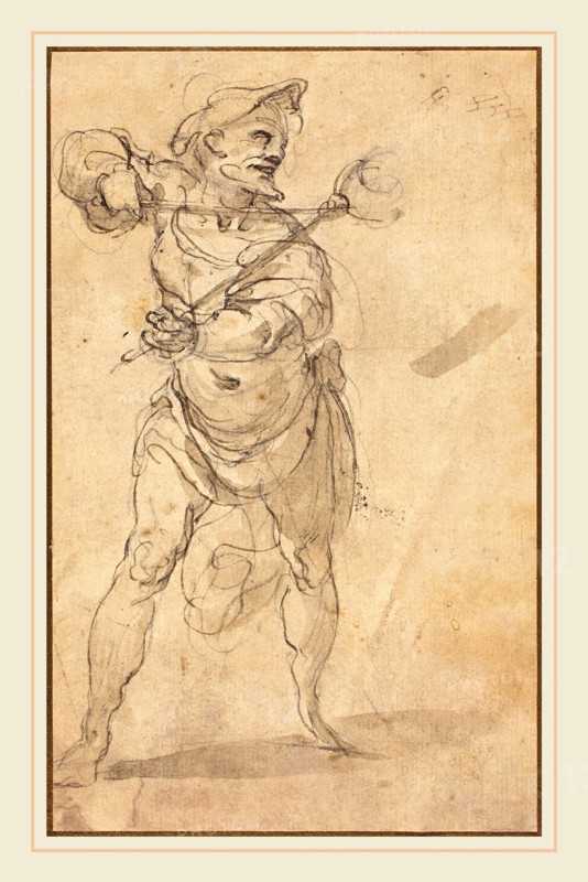 Jacopo Zucchi, Italian (c. 1541-c. 1590), A Tormentor With Tongs, pen and black ink with gray-brown wash over black chalk on laid paper
