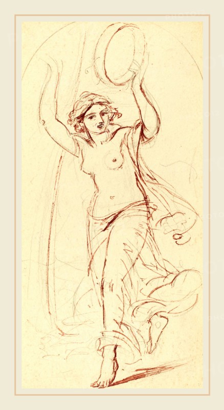 William Edward Frost, British (1810-1877), Dancing Woman with a Tambourine, pen and red ink over graphite on wove paper