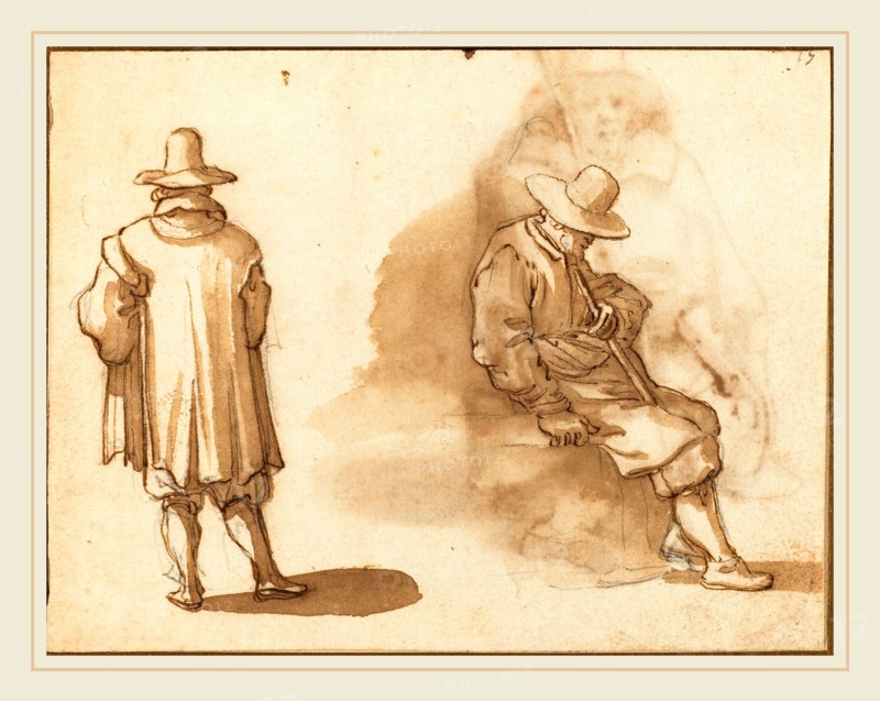 Remigio Cantagallina, Italian (1582-1583-1656), Two Studies of a Man, pen and brown ink with brown wash over black chalk on laid paper