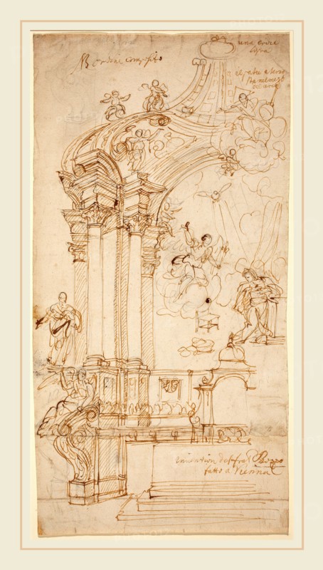 Andrea Pozzo, Italian (1642-1709), A Baldacchino, pen and brown ink over graphite on laid paper