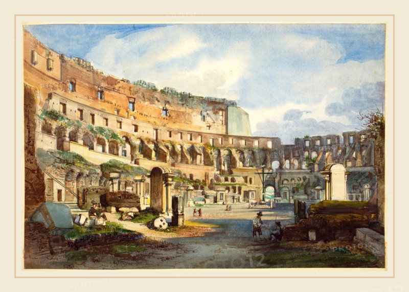 Ippolito Caffi, Italian (1809-1866), Interior of the Colosseum, watercolor and gouache over graphite on wove paper