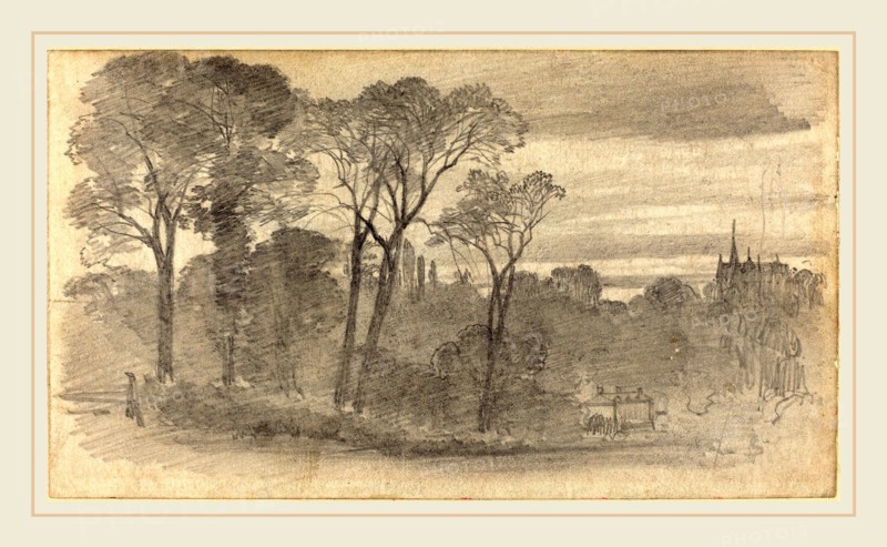 Myles Birket Foster, British (1825-1899), An Evening Landscape with a Distant Cathedral, graphite on wove paper