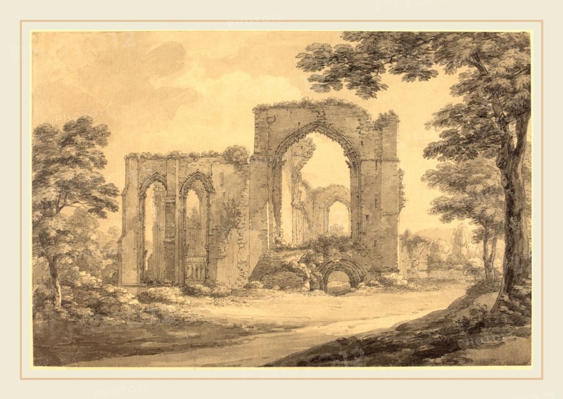 Thomas Hearne, British (1744-1817), Furness Abbey, 1777, graphite and pen and gray ink with gray wash on laid paper
