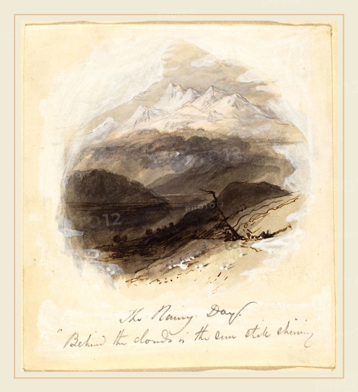 Myles Birket Foster, British (1825-1899), Illustration for Longfellow's "Rainy Day", 1850s, pen and brown ink with gray wash with white heightening over graphite on wove paper