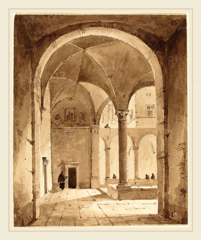 FranÃ§ois-Marius Granet, French (1775-1849), A Cloister, brown wash over graphite on wove paper