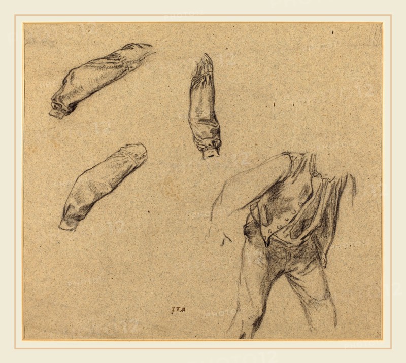 Jean-FranÃ§ois Millet, French (1814-1875), Costume Studies, black crayon on blue-gray wove paper