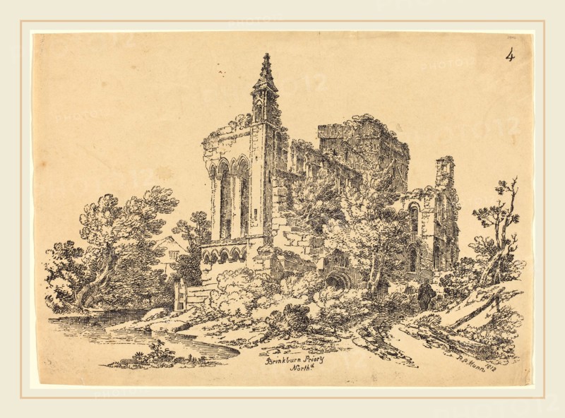 Paul Sandby Munn, British (1773-1845), Brinkman Priory, 1812, pen and tusche lithograph