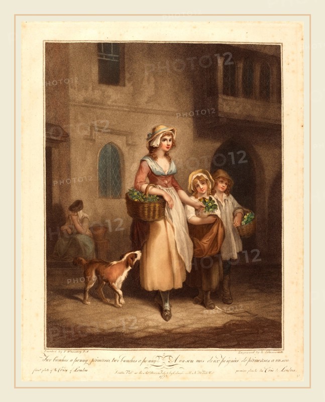 Luigi Schiavonetti after Francis Wheatley, Italian (1765-1810), Two Bunches a Penny, Primroses, 1793, color stipple engraving