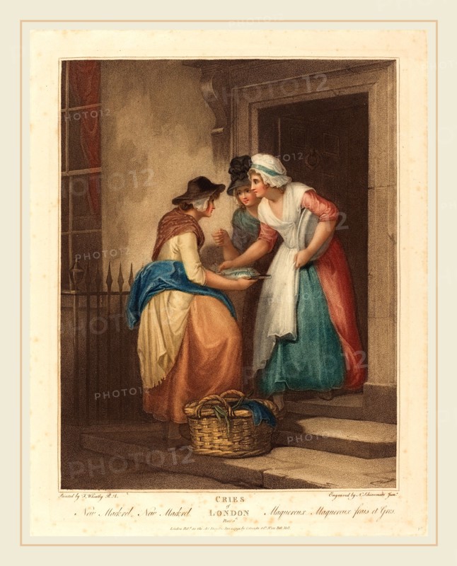 NiccolÃ² Schiavonetti after Francis Wheatley, Italian (1771-1813), New Mack'rel, 1795, color stipple engraving