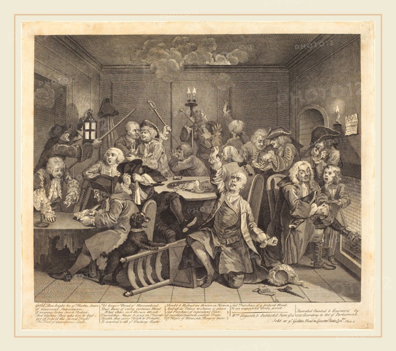 William Hogarth,English, (1697-1764), A Rake's Progress: pl.6, 1735, etching and engraving