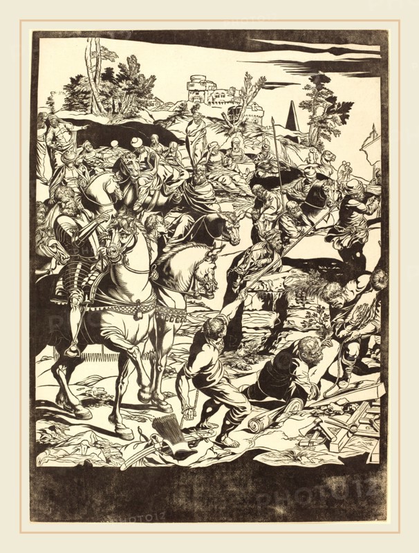 John Baptist Jackson after Jacopo Tintoretto,English, (1701-c. 1780), The Crucifixion [left plate], 1741, chiaroscuro woodcut in black [trial proof of key block]
