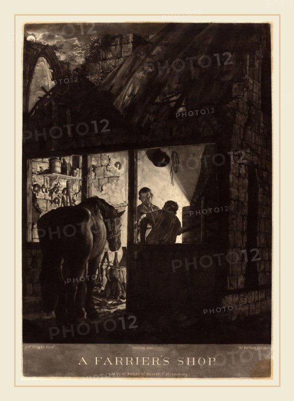 William Pether after Joseph Wright of Derby, British (probably 1731-1821), The Farrier's Shop, 1771, mezzotint on heavy laid paper