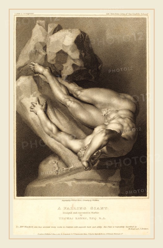 William Bond after William Hilton I after Thomas Banks, British (active c. 1799-1833), A Falling Giant, published 1811, stipple engraving