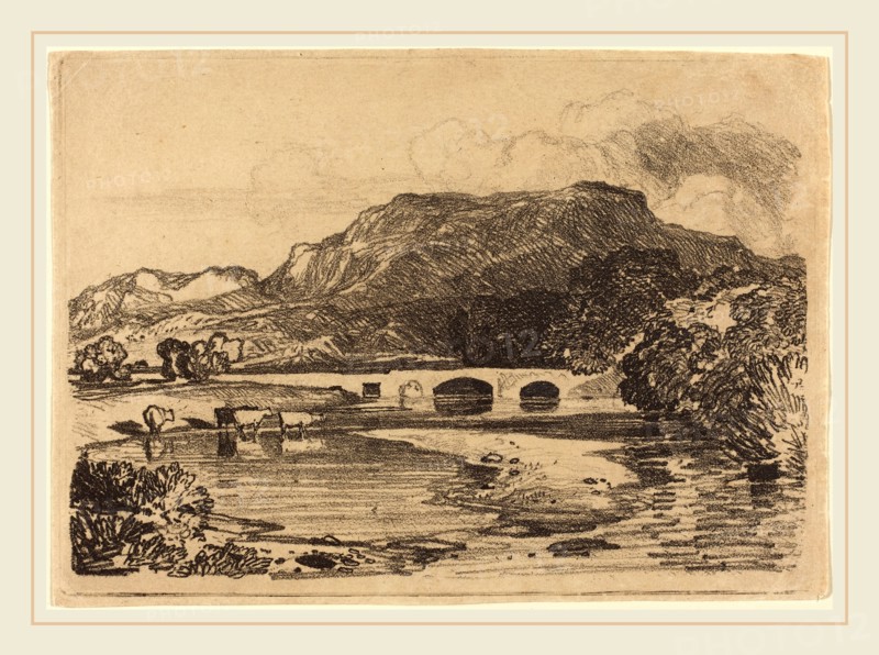 John Sell Cotman, British (1782-1842), Tan y Bwlch, North Wales, c. 1810-1815, softground etching touched with graphite on light brown wove paper