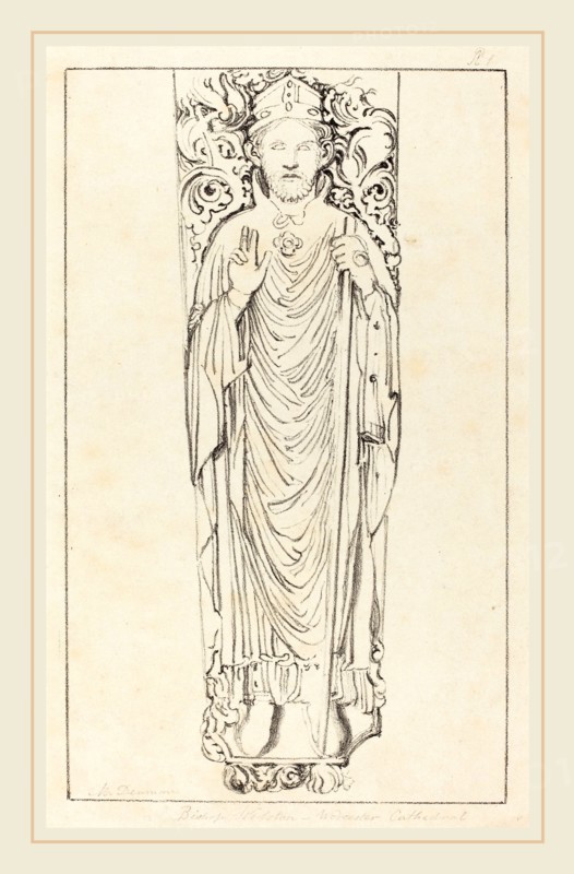 Maria Denman after John Flaxman, British (active 1812), Bishop Wulstan, in Worcester Cathedral, published 1829, lithograph [proof before letters]