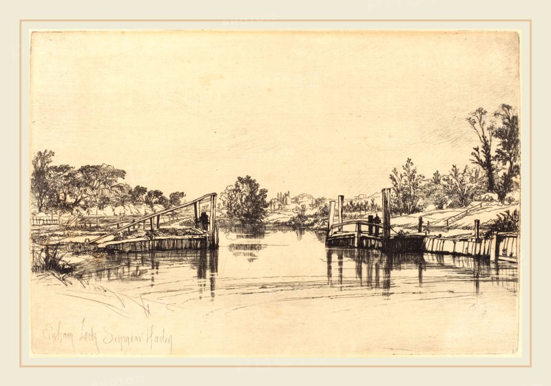 Francis Seymour Haden, British (1818-1910), Eagham Lock, 1859, etching with drypoint on laid paper