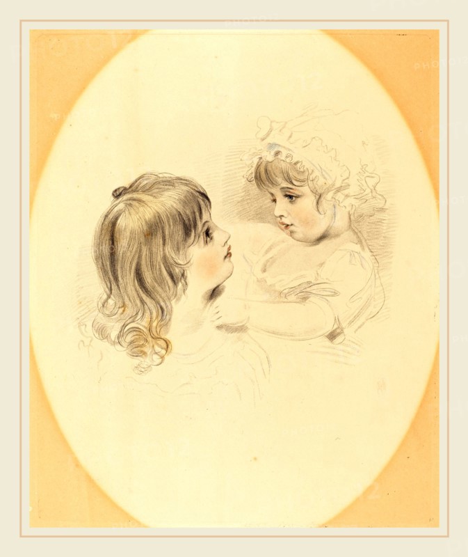British 19th Century after George Henry Harlow, Two Children, early 19th century, mezzotint