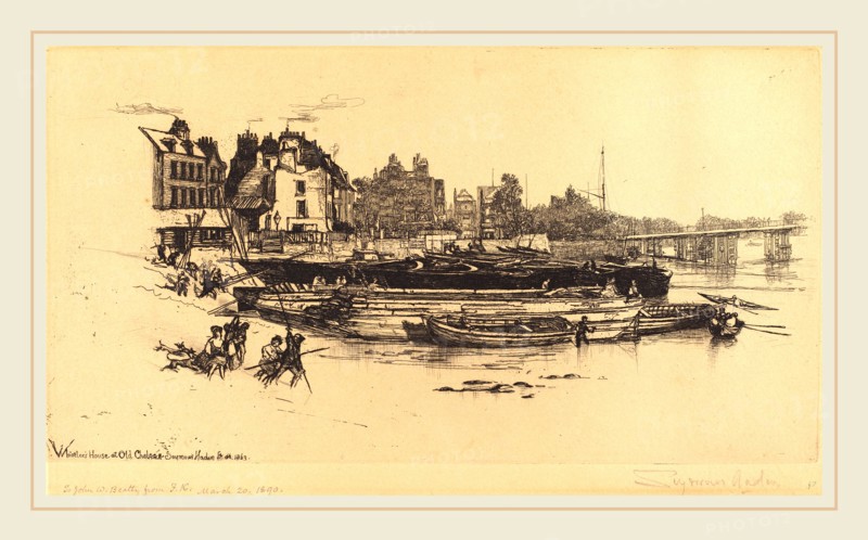 Francis Seymour Haden, British (1818-1910), Whistler's House, Old Chelsea, 1863, etching with drypoint
