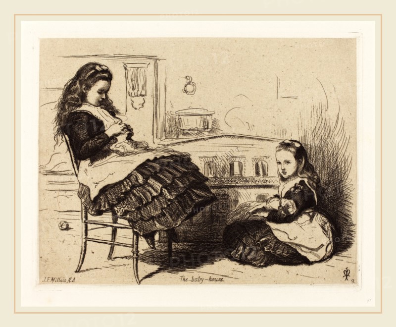 John Everett Millais, British (1829-1896), The Doll House, etching on chine applique
