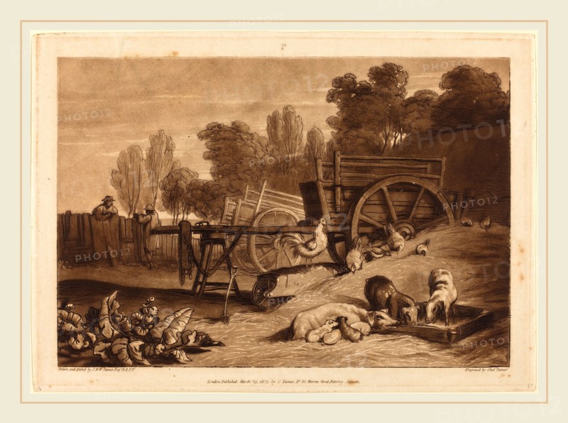 Joseph Mallord William Turner and Charles Turner, British (1775-1851), The Farm-yard with the Cock, published 1809, etching and mezzotint