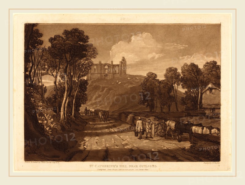 Joseph Mallord William Turner and J.C. Easling, British (active 1812-1833), Saint Catherine's Hill Near Guilford, 1811, etching and mezzotint