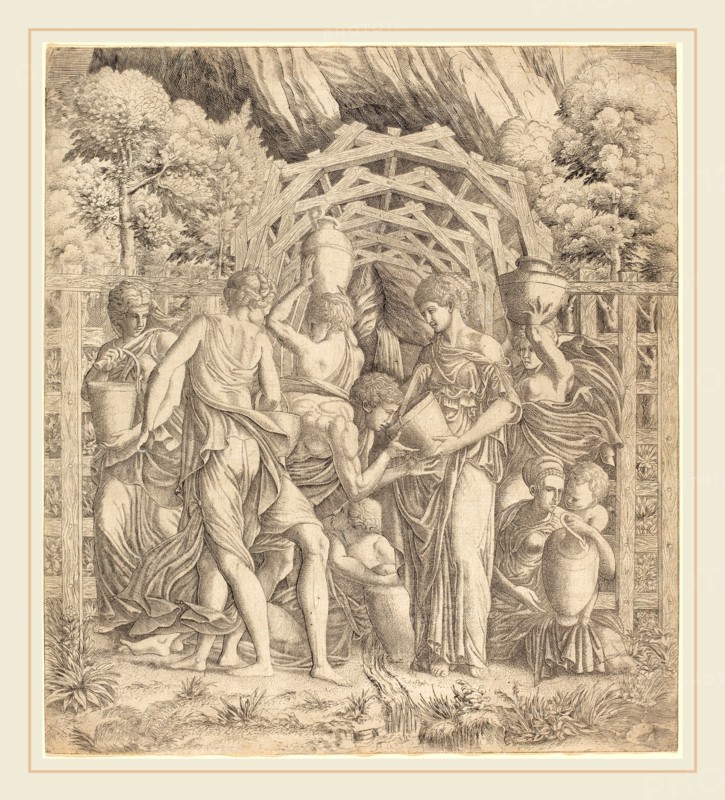 French 16th Century after Francesco Primaticcio, Young Man Drinking Water (Rebecca and Eliezer?), etching