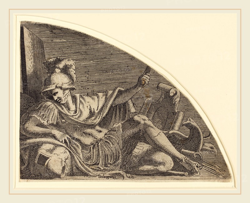 Léon Davent after Francesco Primaticcio (French (?), active 1540-1556), Mars Seated on Trophies, etching