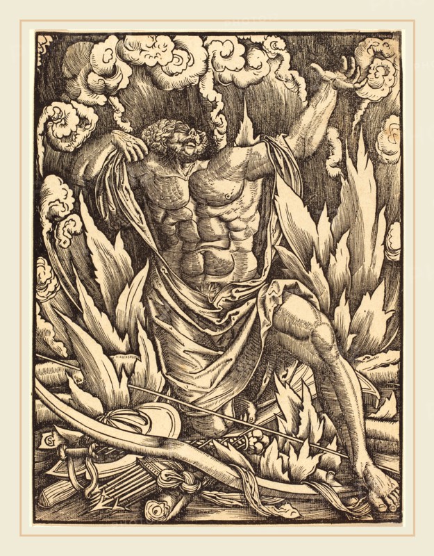 Gabriel Salmon, French (active 1504-1542), The Death of Hercules, woodcut
