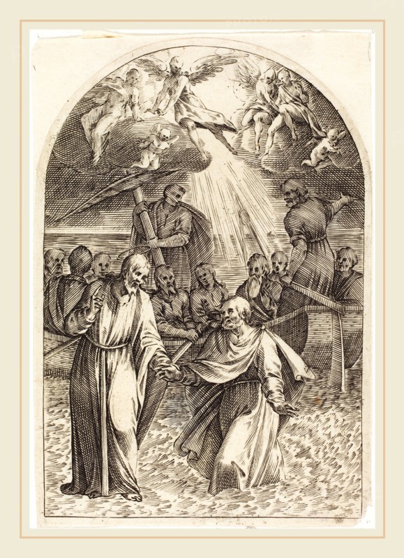Jacques Callot, French (1592-1635), Christ Walking on the Water [second plate], 1608-1611, engraving