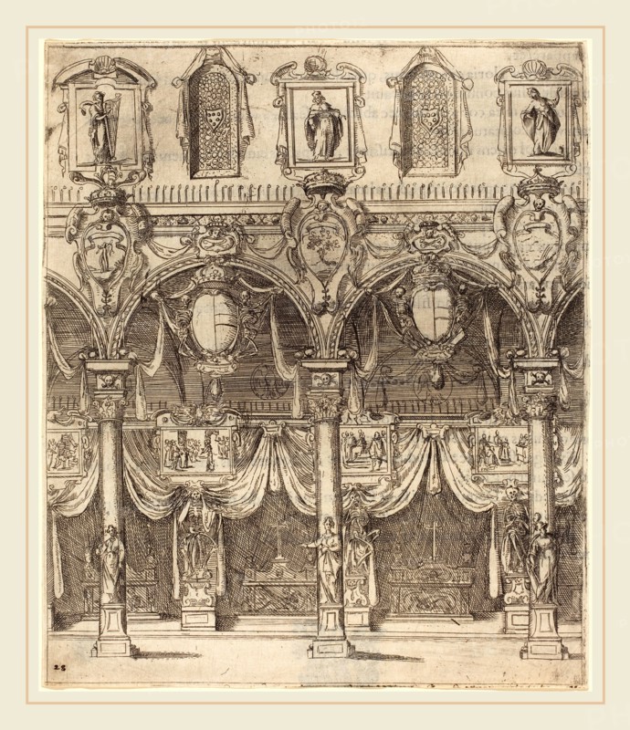 Jacques Callot, French (1592-1635), Side Aisle of San Lorenzo, Florence, 1612, etching