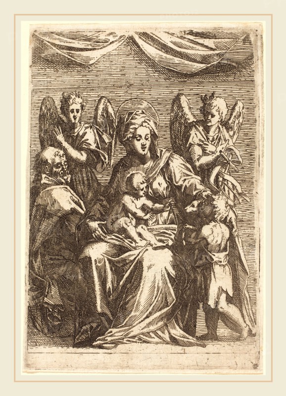 Jacques Callot, French (1592-1635), The Holy Family with Two Angels, etching