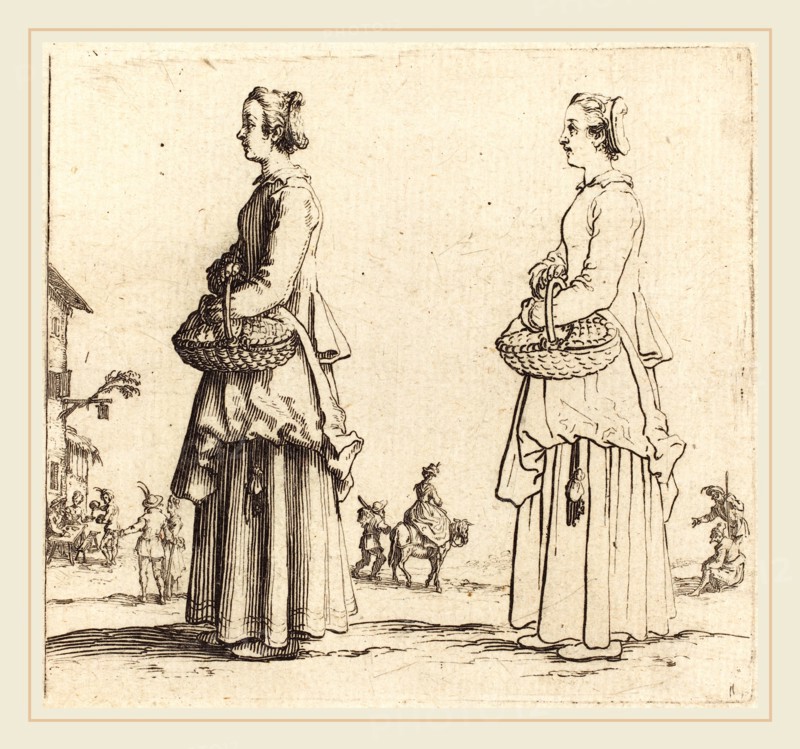 Jacques Callot, French (1592-1635), Peasant Woman with Basket, in Profile,  Facing Left, 1617 and 1621, etching