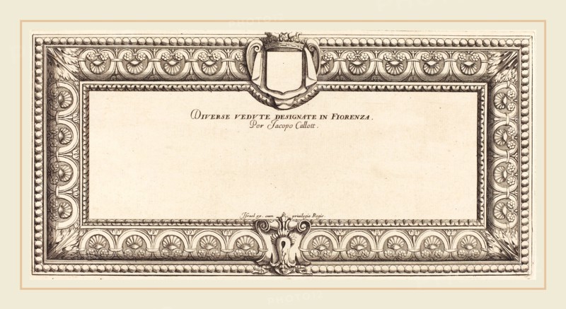 Attributed to FranÃ§ois Collignon, French (c. 1609-1657), Title Page for Callot's "Various Italian Landscapes", probably c. 1630, etching and engraving