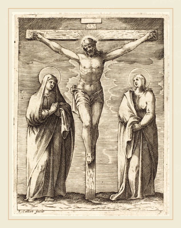 Jacques Callot, French (1592-1635), Virgin and Saint John at the Foot of the Cross, 1608-1611, engraving