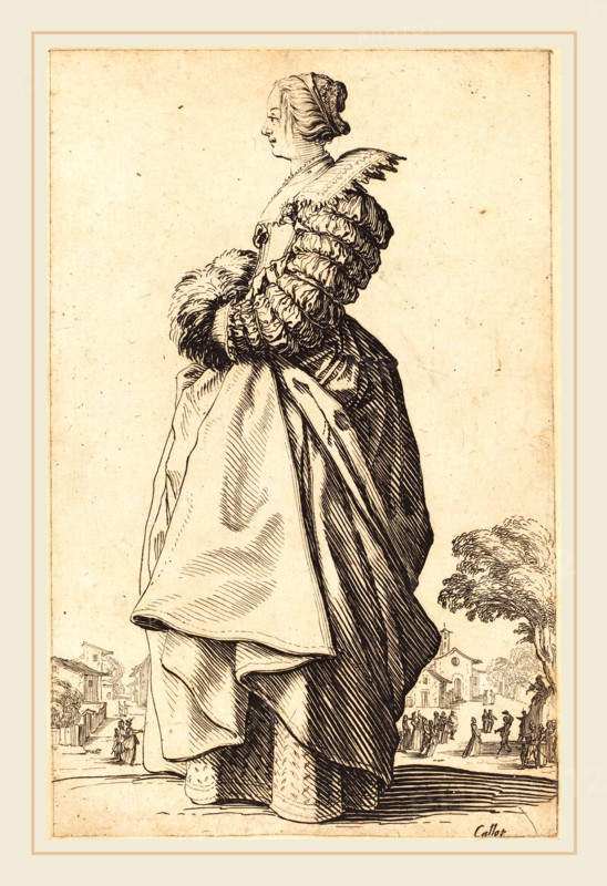 Jacques Callot, French (1592-1635), Noble Woman in Profile with her Hands in a Muff, c. 1620-1623, etching