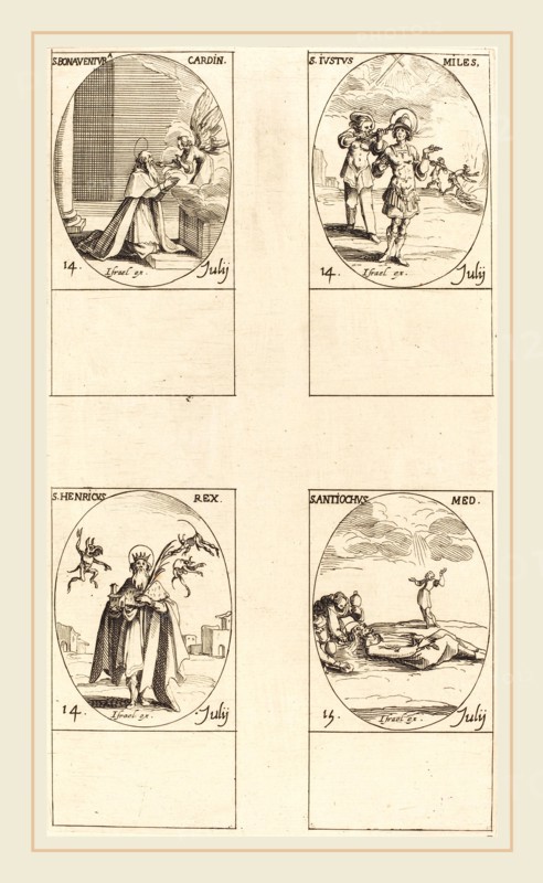Jacques Callot, French (1592-1635), St. Bonaventura; St. Justus; St. Henry, Emperor; St. Antiochus, etching