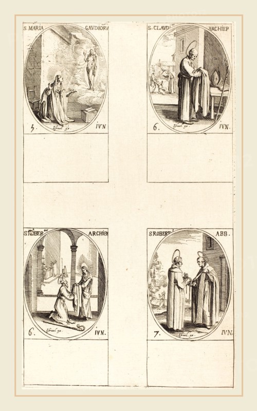 Jacques Callot, French (1592-1635), St. Maria Gaudioru; St. Cladius;  St. Norbert; St. Robert, etching