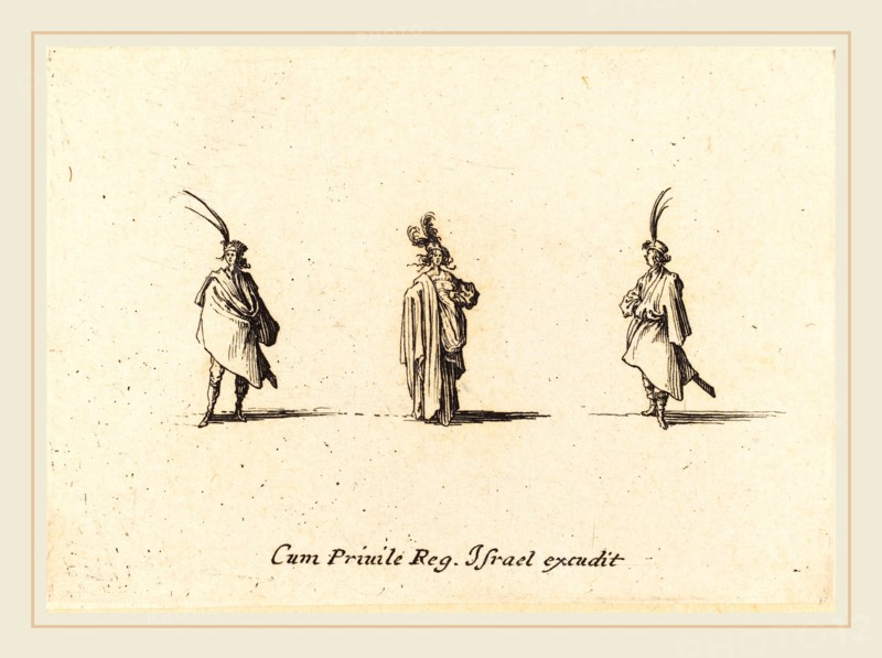 Jacques Callot, French (1592-1635), Lady in Long Cloak, and Two Gentlemen, probably 1634, etching