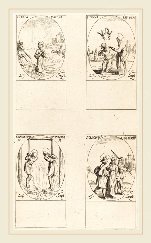 Jacques Callot, French (1592-1635), St. Thecla; St. Linus; Sts. Andochius and Thyrsus; St. Cleophas, etching