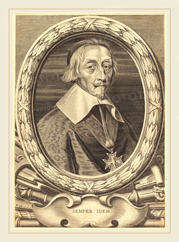Michel Lasne, French (1590 or before-1667), Armand Jean du Plessis, Cardinal Richelieu, engraving on laid paper; laid down