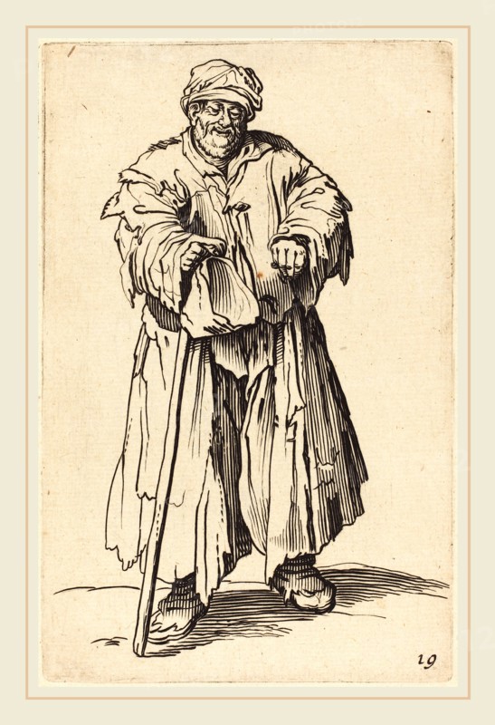 after Jacques Callot, Fat Beggar with Eyes Cast Down, etching