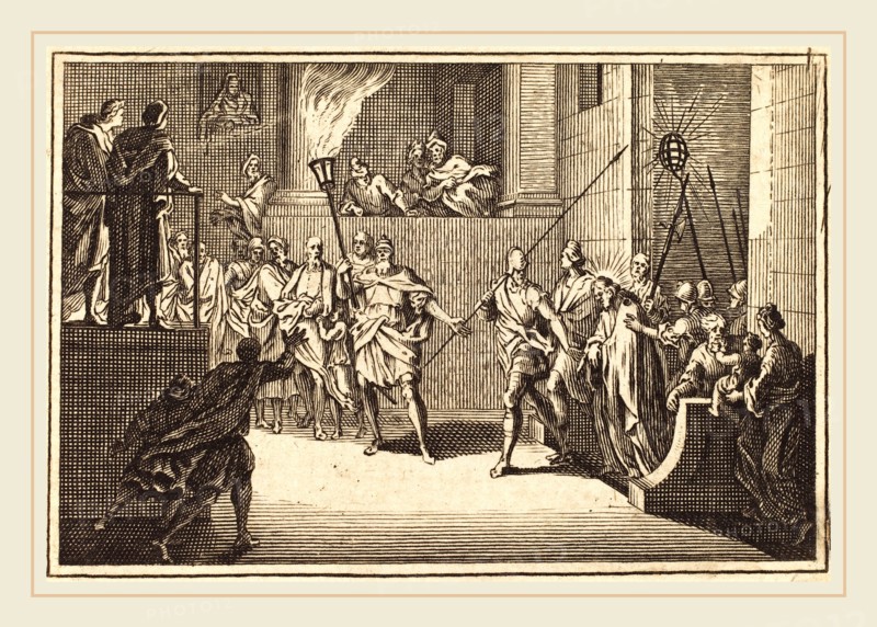 after Sébastien Le Clerc I, Christ before Annas, engraving