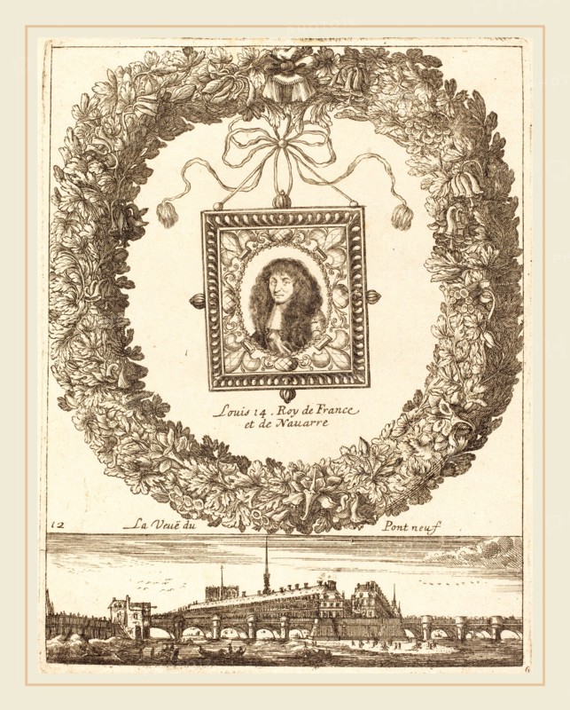 FranÃ§ois Le Febvre, French (active 1635-1657), La veue du Pont Neuf; Louis XIV Roy de Franceet de Navarre, probably 1665, engraving