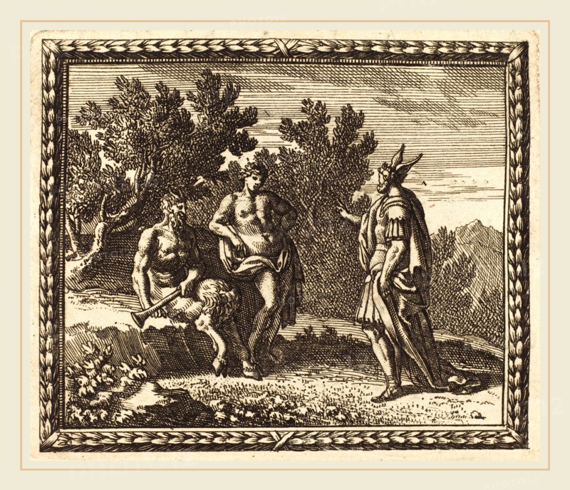 Jean Lepautre, French (1618-1682), Midas with Apollo and Pan, published 1676, etching and engraving on laid paper