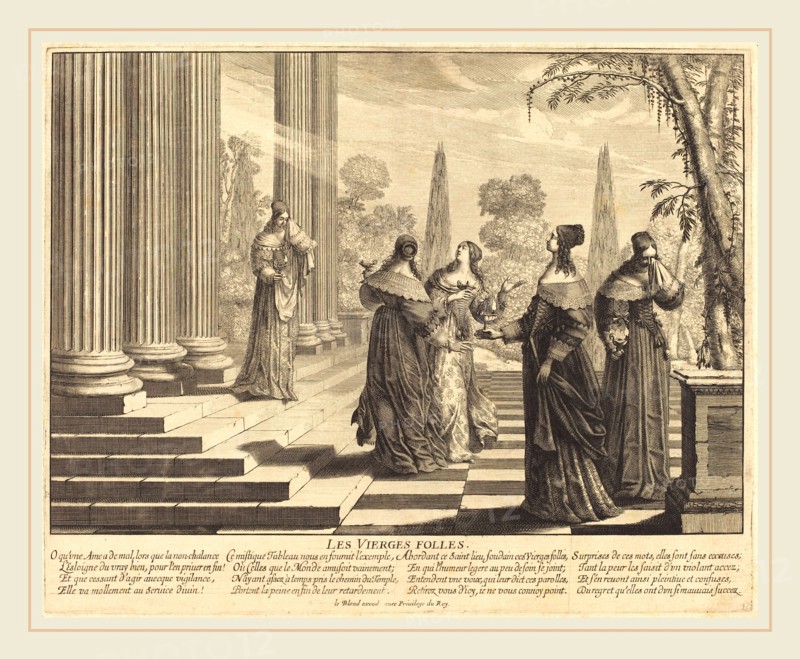 Abraham Bosse, French (1602-1676), The Foolish Virgins Approaching the Temple, etching on laid paper
