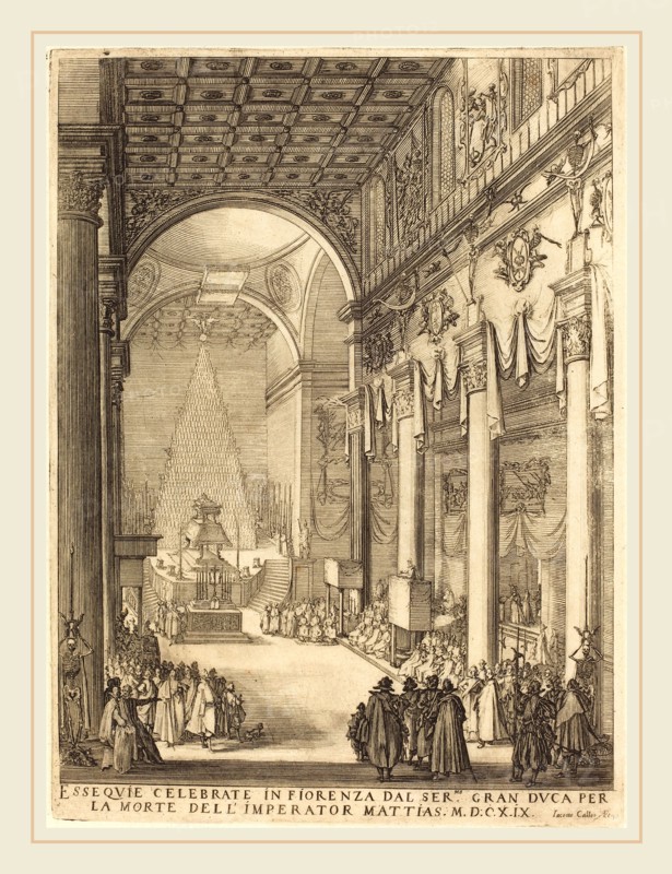 Jacques Callot, French (1592-1635), The Catafalque of the Emperor Mathias, 1619, etching and engraving