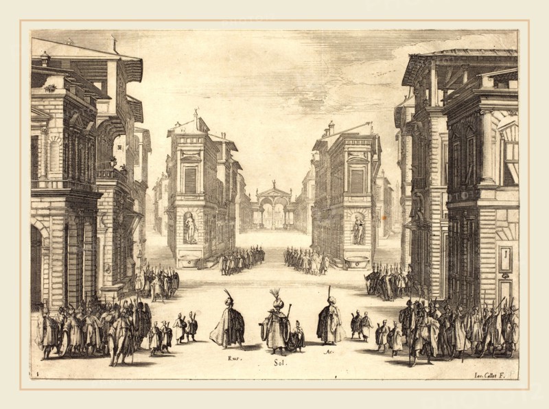 Jacques Callot, French (1592-1635), Solimano, Act I, 1620, etching and engraving