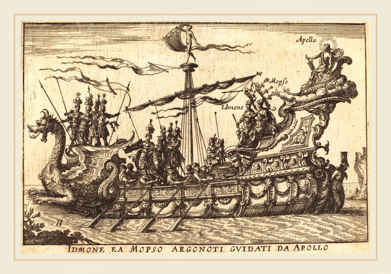 Balthasar Moncornet after Remigio Cantagallina, French (c. 1600-1668), Idinone ea Mopso Argonoti guidati da Apollo, etching on laid paper