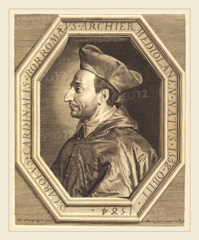 Jean Morin after Philippe de Champaigne, French (c. 1600-1650), Saint Charles, Cardinal Borromeo, etching, engraving, and stippling on laid paper